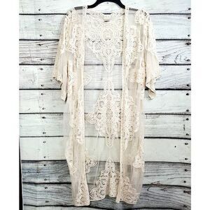 Ivory Lace Medium Large Open Front Cardigan Cover Top
